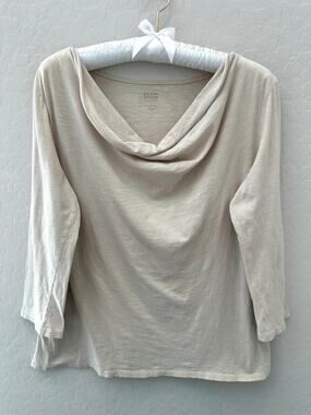EILEEN FISHER Garnet Hill Organic Pima Cotton Beige Cowl Neck Top Sleepwear Sz S